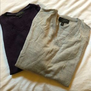 Pair of Banana Republic Merino Wool Sweaters, maroon and grey, medium